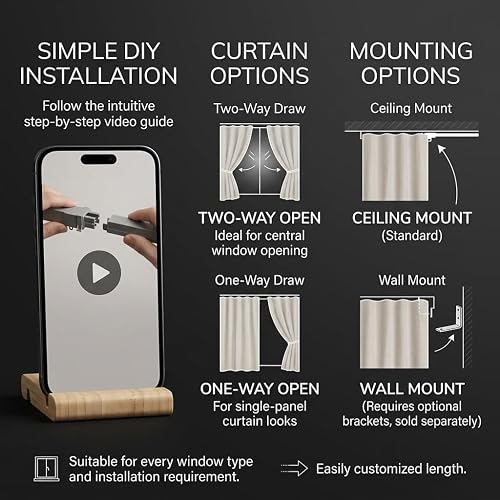 Quoya Rail de rideau électrique intelligent QL600, moteur motorisé, longueur réglable jusqu'à 3 m, compatible Alexa, Google, Siri, Apple Watch (supports muraux non inclus) - 7