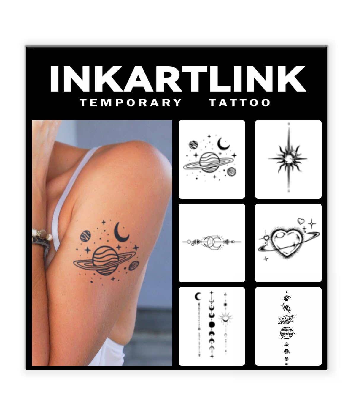 INKARTLINK 6 Sheets Temporary Tattoos, Semi-Permanent Tattoo, Fake tattoos, 1-2 Weeks Tattoo, For the Mature and Elegant Women, Sweet Celestial