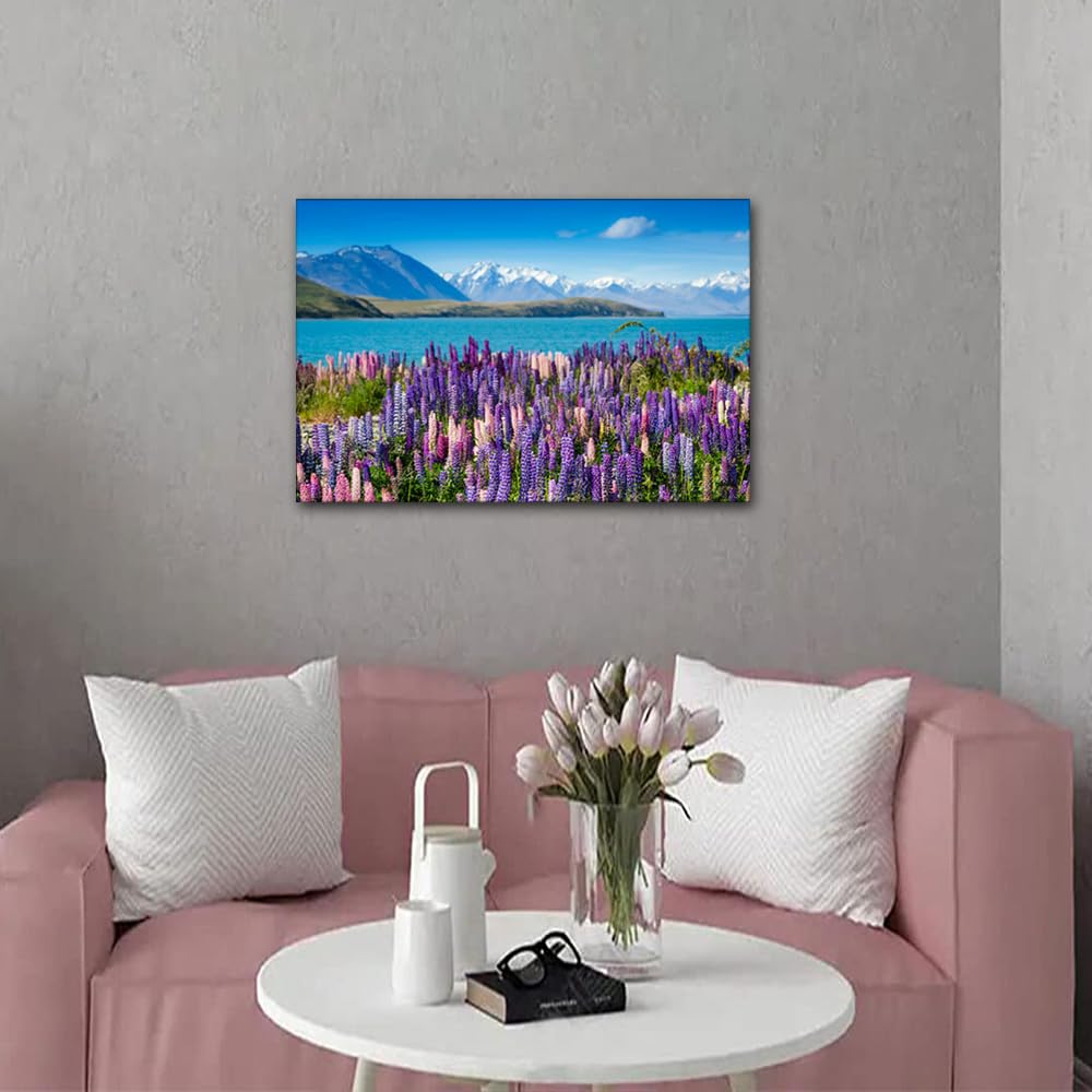 Wall Art Lanvender Field by The Lake Wall Decoration for Living Room Wall Paintings Home Decor Canvas Wall Art Modern Artwork Giclee Wooden Framed Ready to Hang (24" W x 16" H) - Image 3