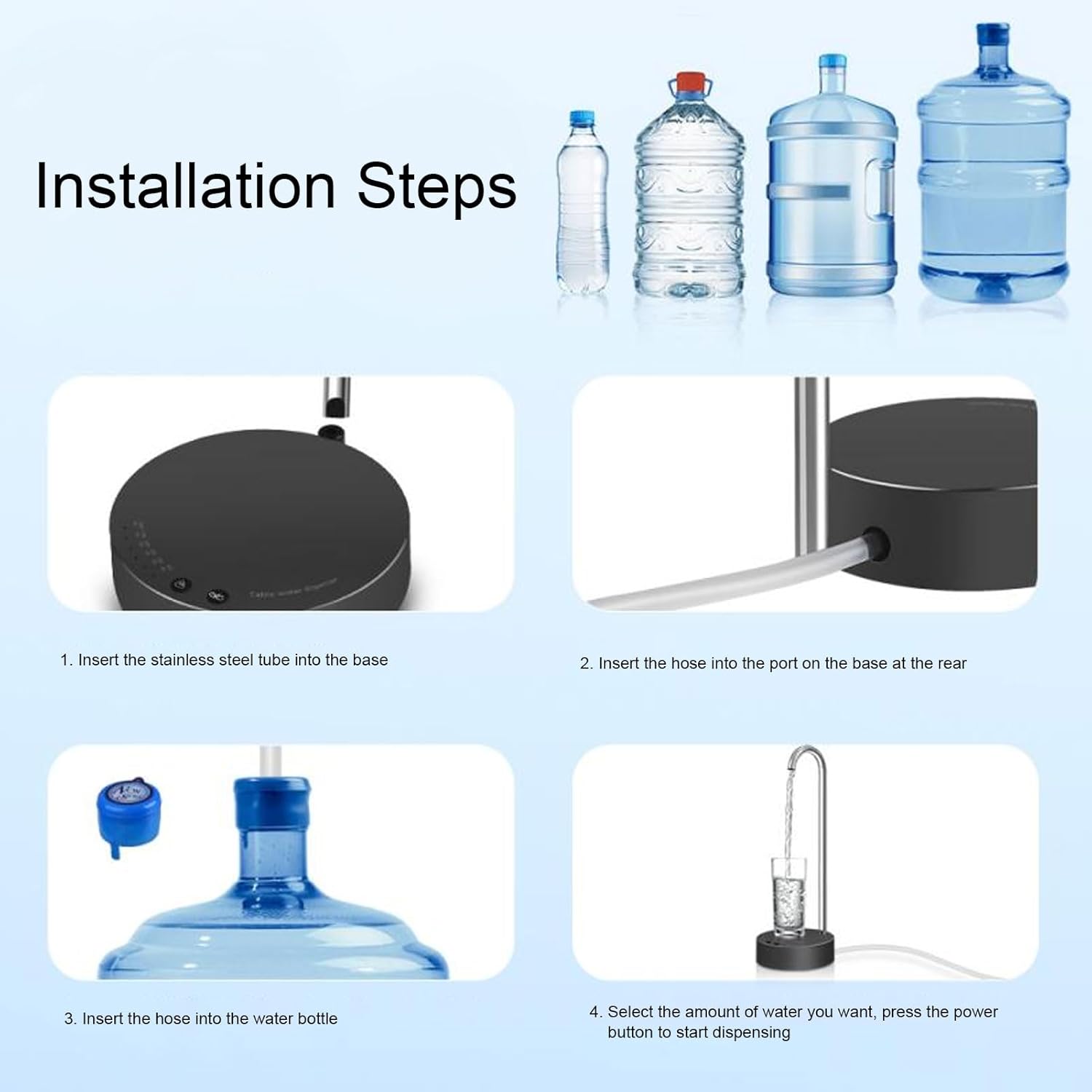 LED Bedside Water Dispenser,Desktop Water Bottle Dispenser,Portable Electric Water Bottle Pump Countertop,Automatic Drinking Electric Mineral Water Bottle Pump for Home and Office(Black)