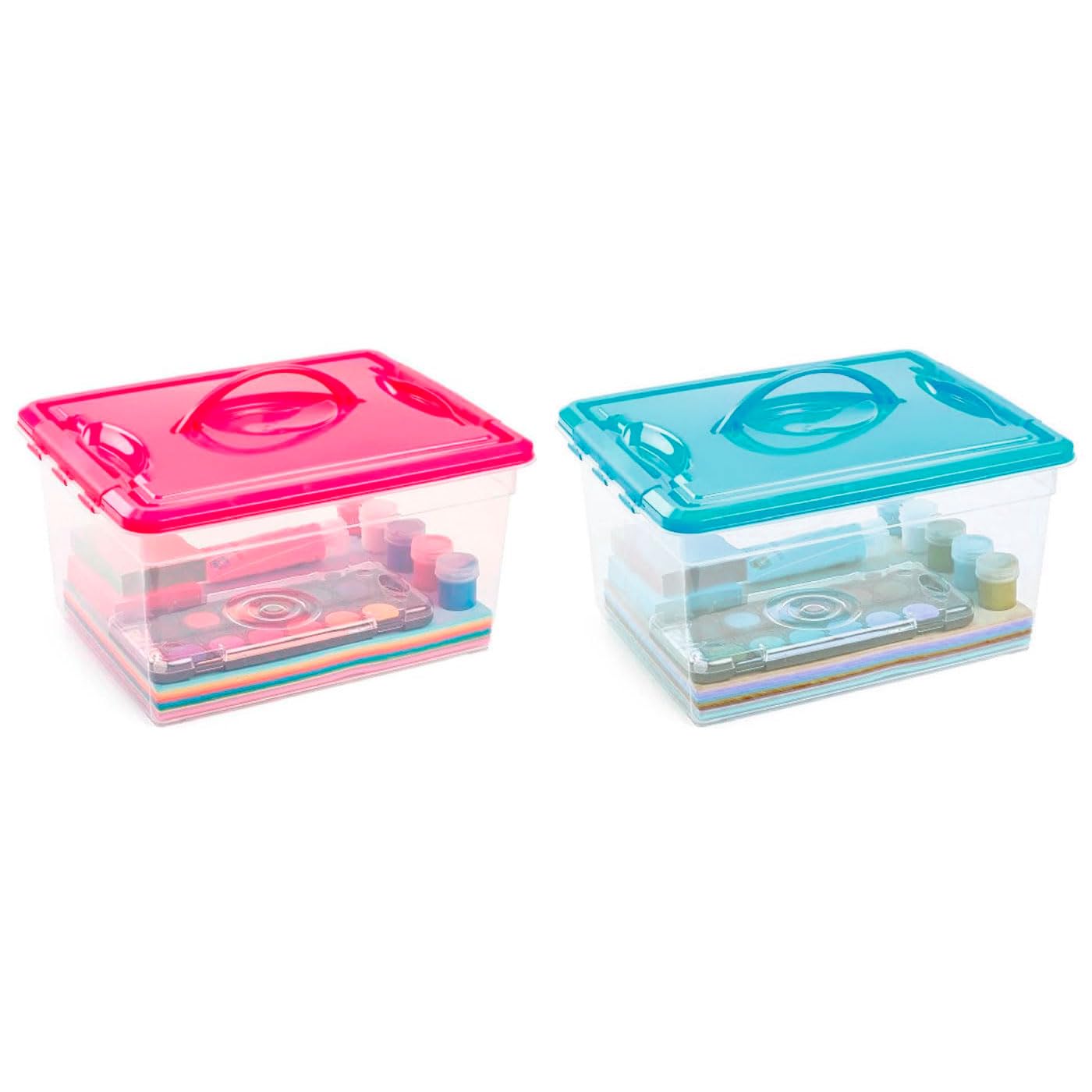 AC - Pack de 2 cajas de ordenación de plástico - Transparente con asa - Nº 9 - Contenedor para almacenar juguetes, libros, ropa, mantas. Capacidad 12 litros. Dimensiones aprox.: 18 x 34 x 27 cm (Surt)