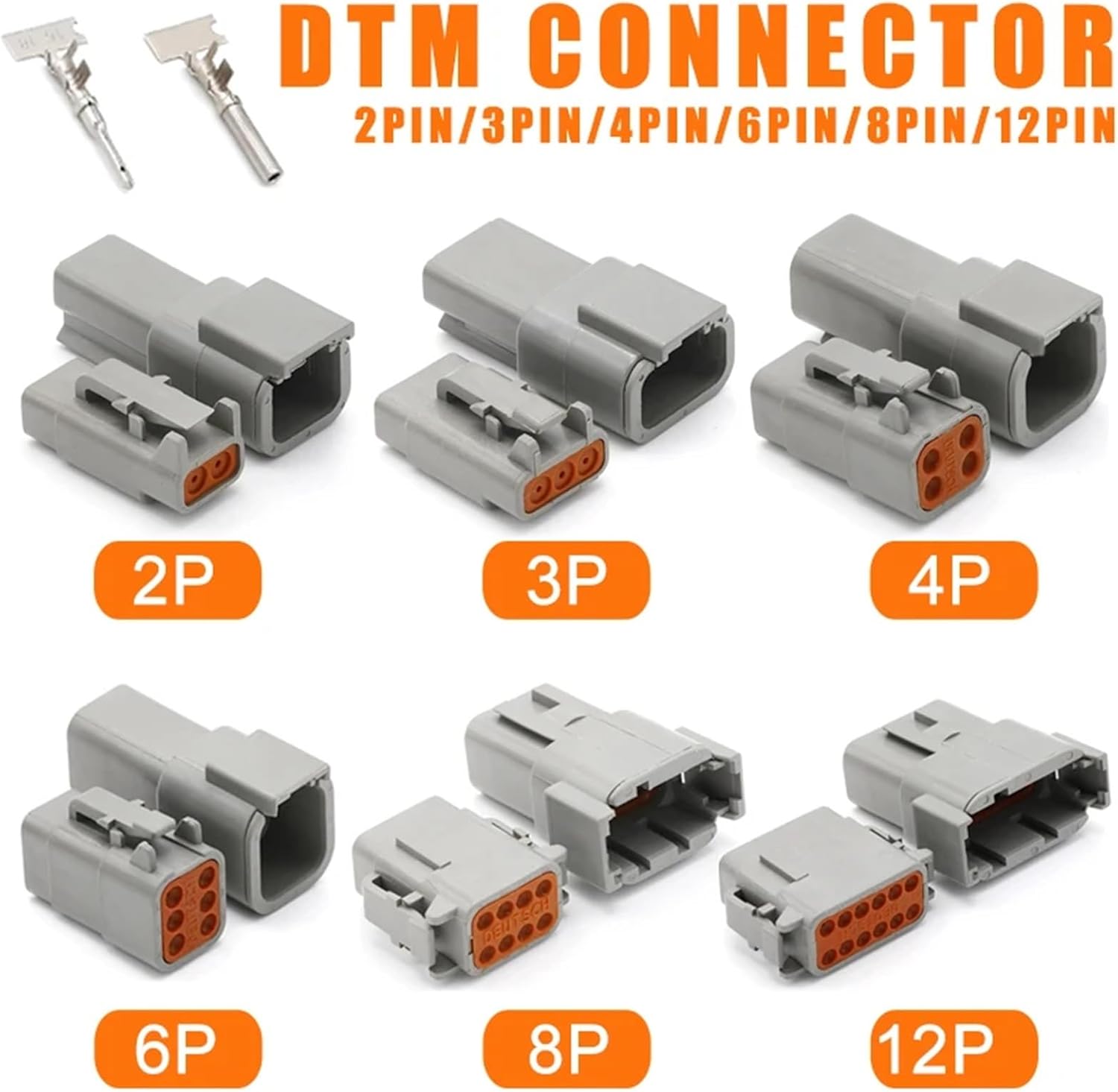 Connector DTM Waterproof Automobile Connector with Terminal Male Female Plug&Socket DTM04-2/3/4/6/8/12P DTM06(4P(Male Female))
