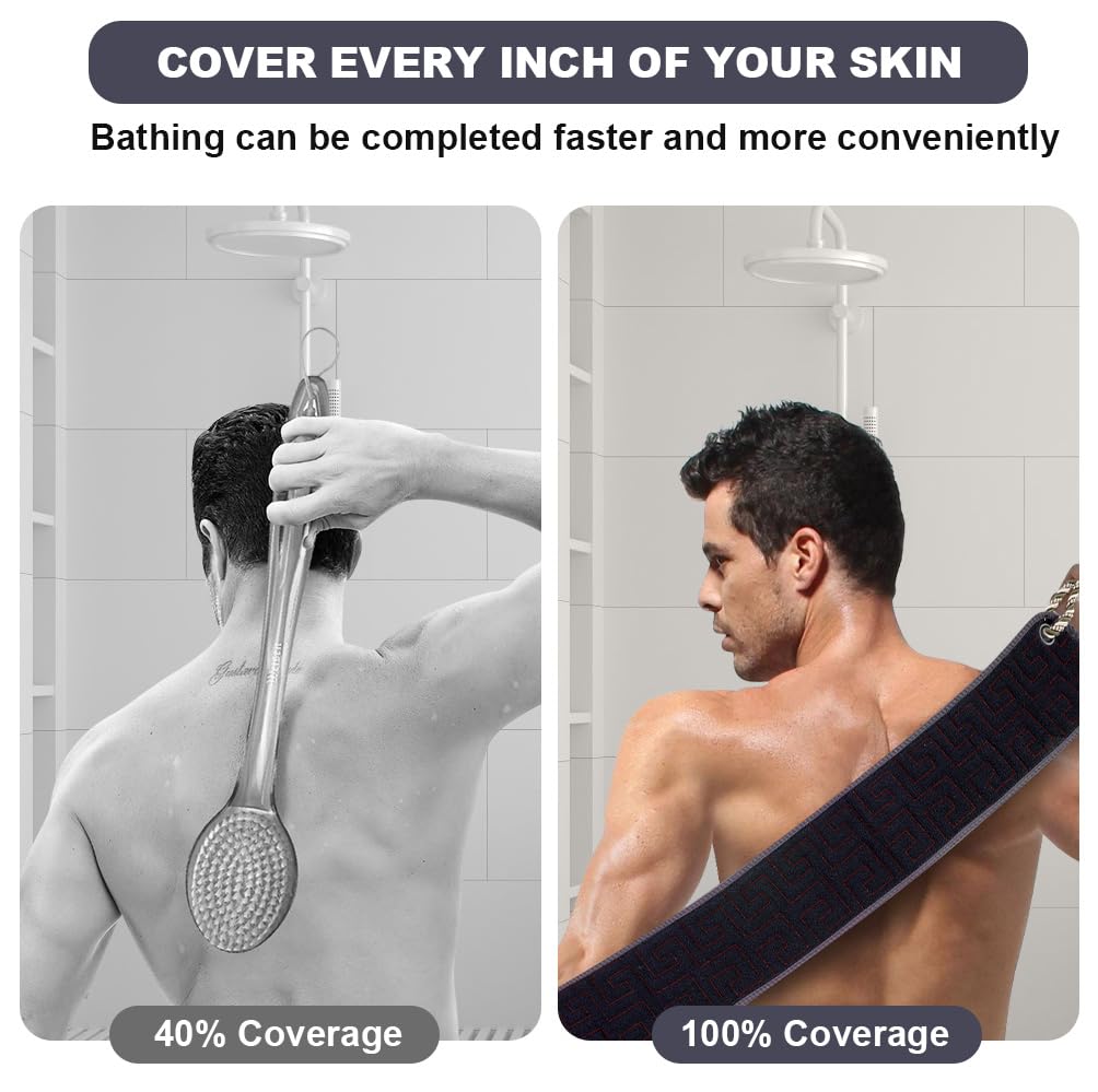 URAQT Exfoliating Back Scrubber for Shower 37 Inches Back Washer with Handles - Image 3