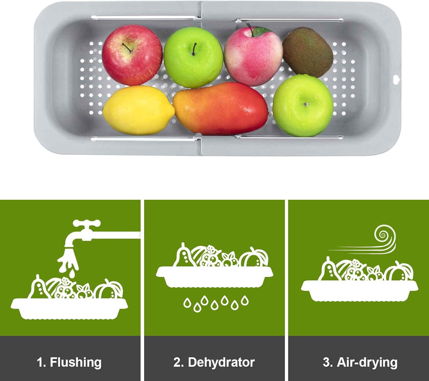 MumdoYAL Passoire Évier Extensible PP - Drainage Rapide & Séchage Efficace - Description