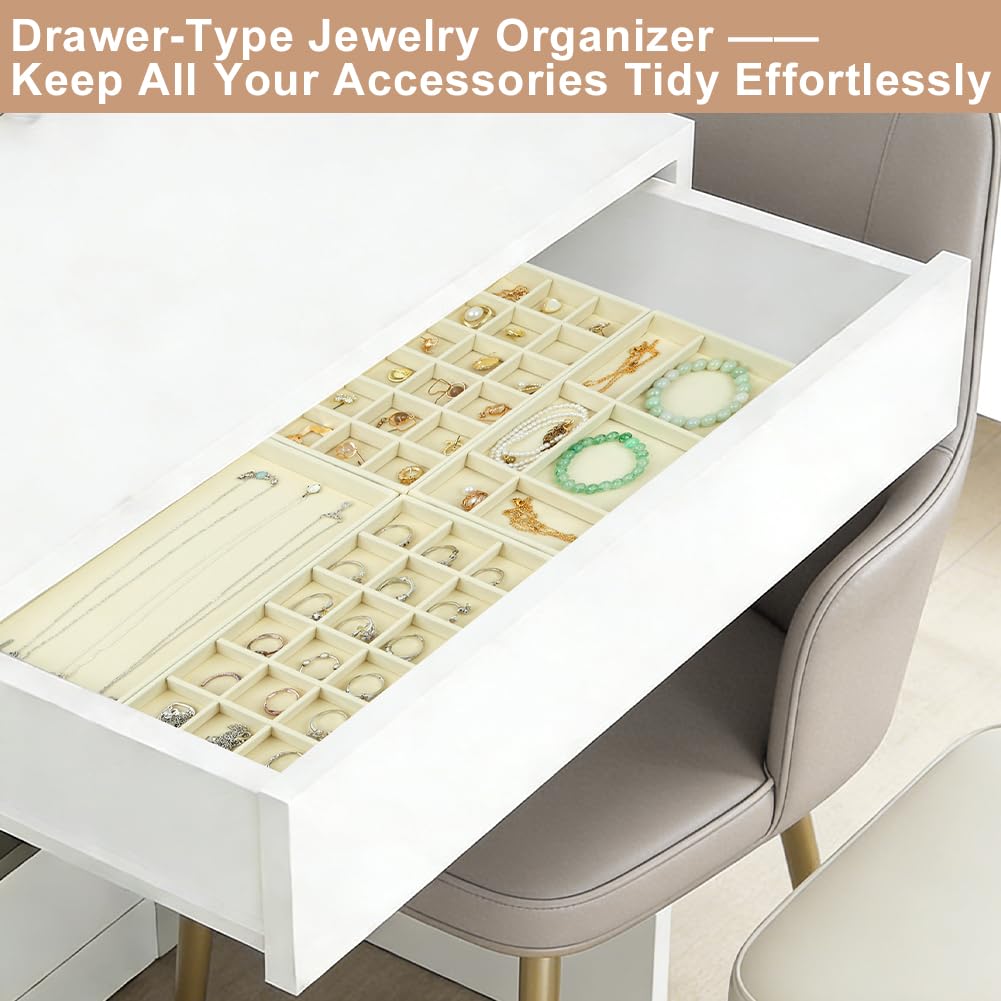 Aparador Organizador de Terciopelo, 2 Piezas Bandeja Organizador de Joyas, Apilables Bandeja Joyas, Caja de Almacenamiento para Cajónes, Guardar y Exhibir Aretes, Collares Joyería (Beige-C)