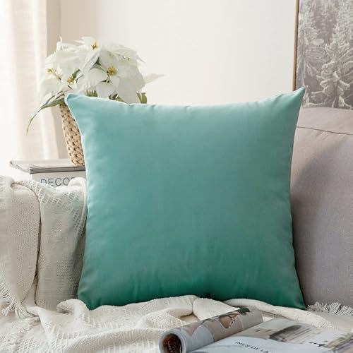 MIULEE - Funda de cojín decorativa de terciopelo verde, suave, cuadrada, decoración para hogar, sofá y dormitorio, 24x24pulgadas