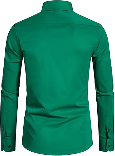 Miniatura 2 de Camisas de manga larga con botones para hombre, color liso, ajustado, informal, para negocios, formal, camisa de vestir