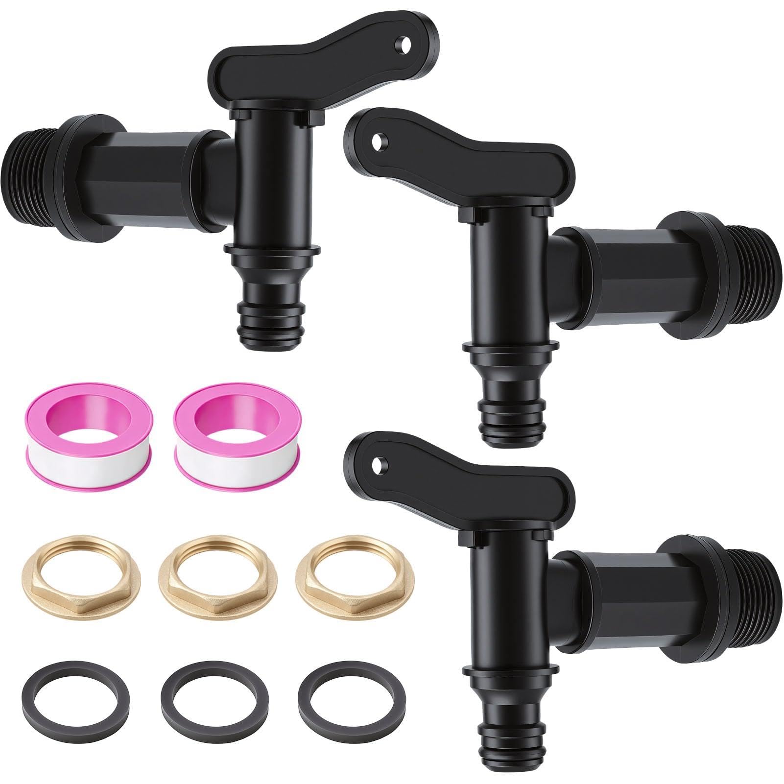3/4 Inch Water Butt Tap Replacement 3PCS with Brass Hose Connector