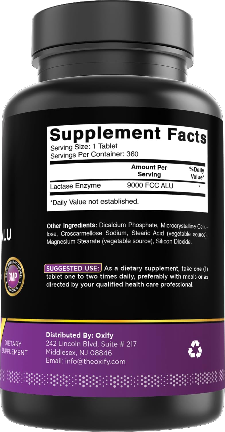 Oxify Lactase Enzyme 9000 FCC ALU | 360 Tablets | Gluten-Free, Non-GMO | Supplement Made in USA — Amazon image 5