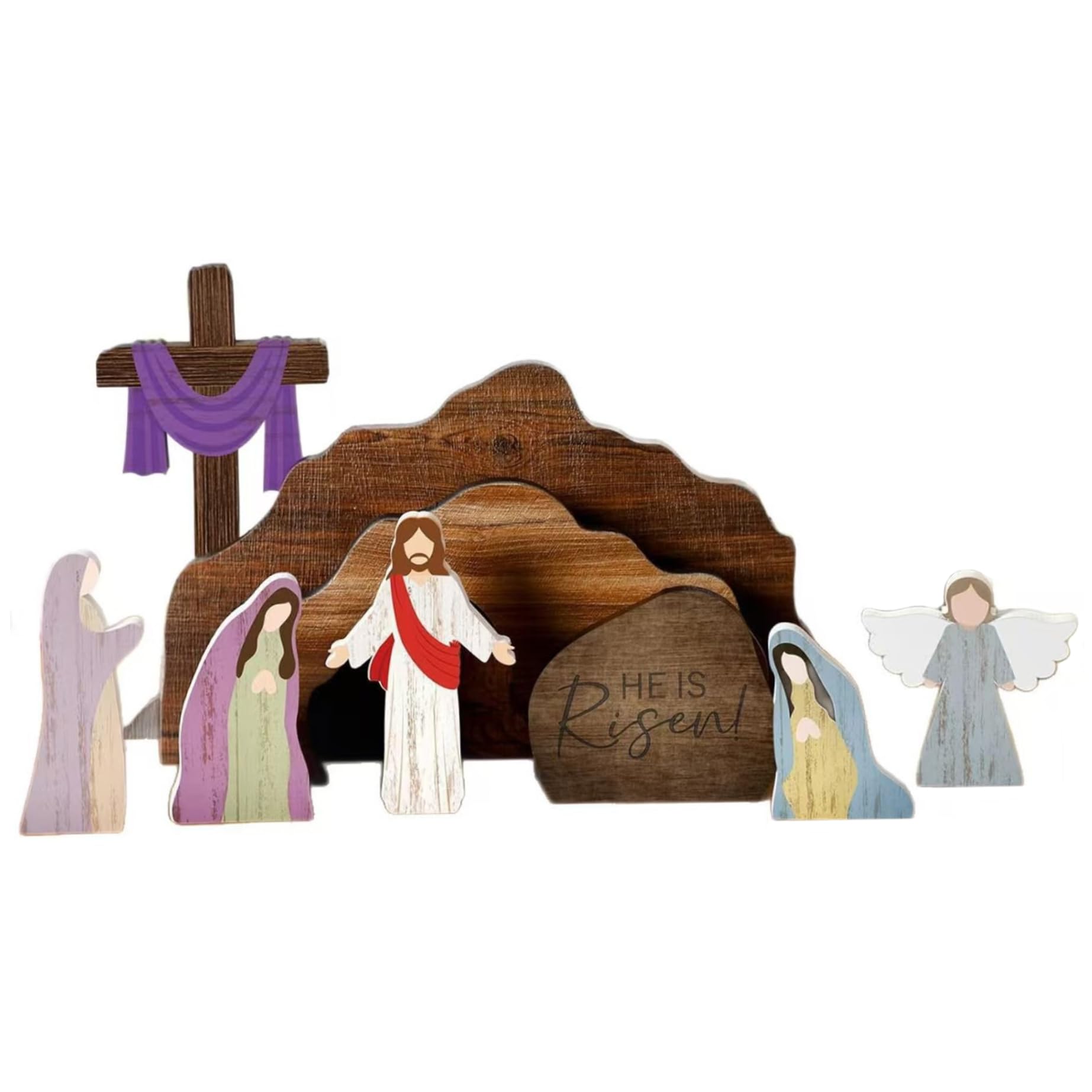 Décorations de Pâques crèche en bois et tombeau vide pour table