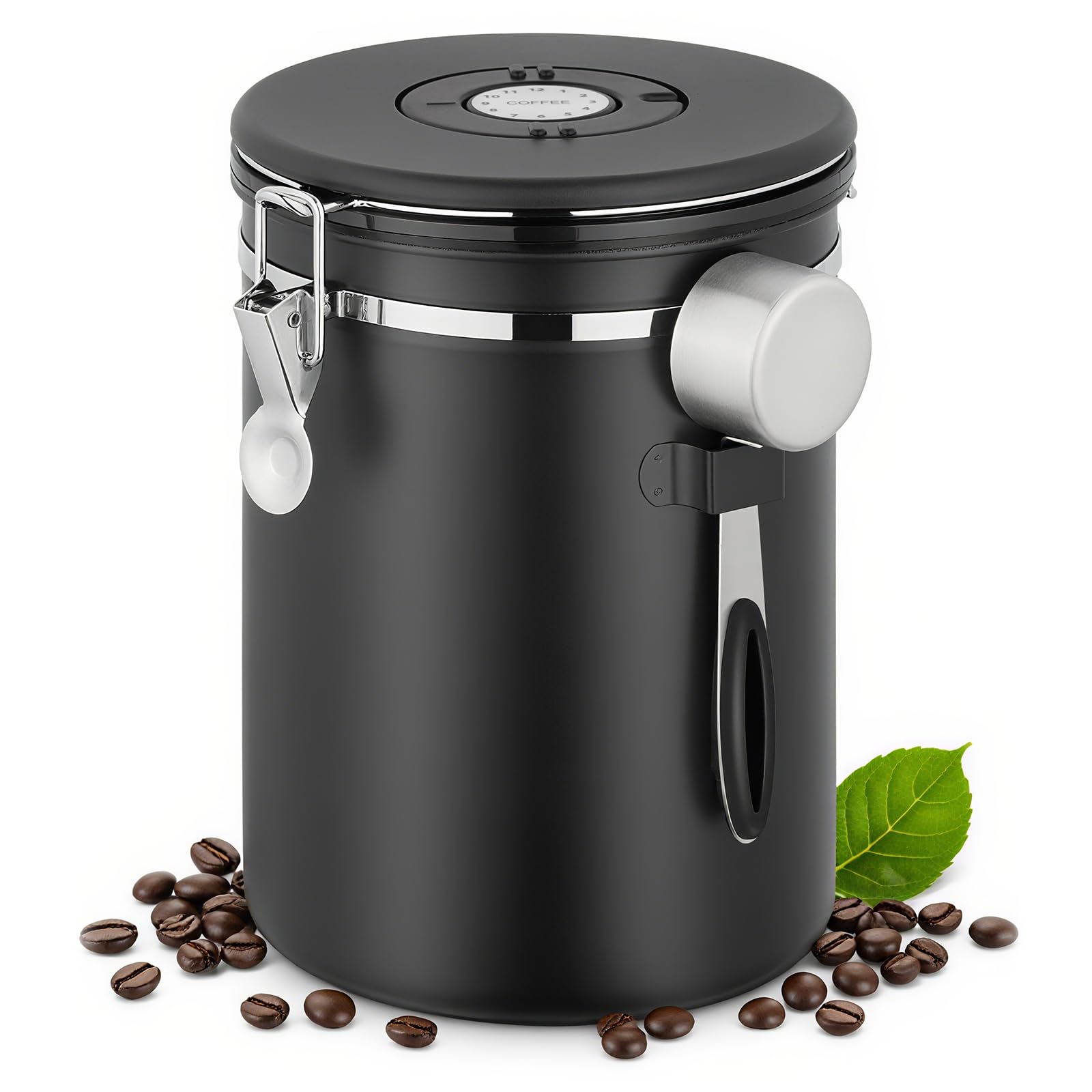 Mgrety Airtight Coffee Canister, 2.8L Coffee Bean Storage for 1kg/35oz Beans, Stainless Steel Food Storage Jar with Measuring Scoop & Date Tracker for Grounds Beans, Sugar, Tea, Snacks, Flour