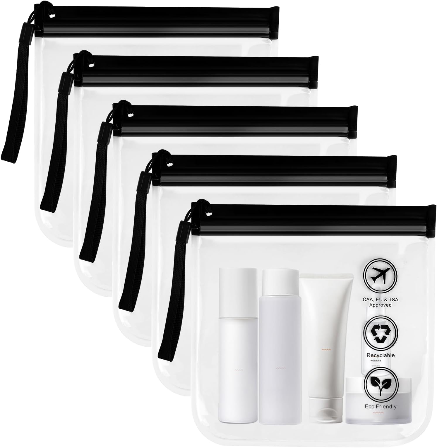 RVLZKCPGPack of 5 Toiletry Bags Transparent Airport Approved Hand Luggage Liquids Zip Bag Aeroplane Travel Cosmetic Bag Transparent Toiletry Bag Waterproof Travel Sizes Wash Bag 20 x 20 cm