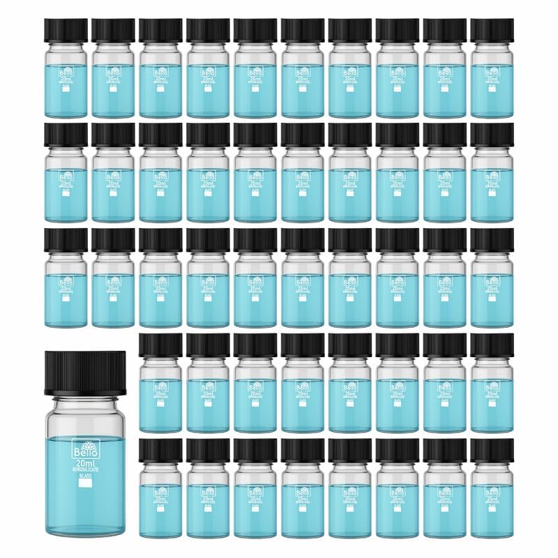 Image of Bello 50pcs 20ml Clear Glass Vials Culture Tube with Screw Caps, PE Stopper, Leak-Proof Glass Bottles Containers for Cosmetics, Perfume Making, Lab, Laboratory - High Borosilicate Glass