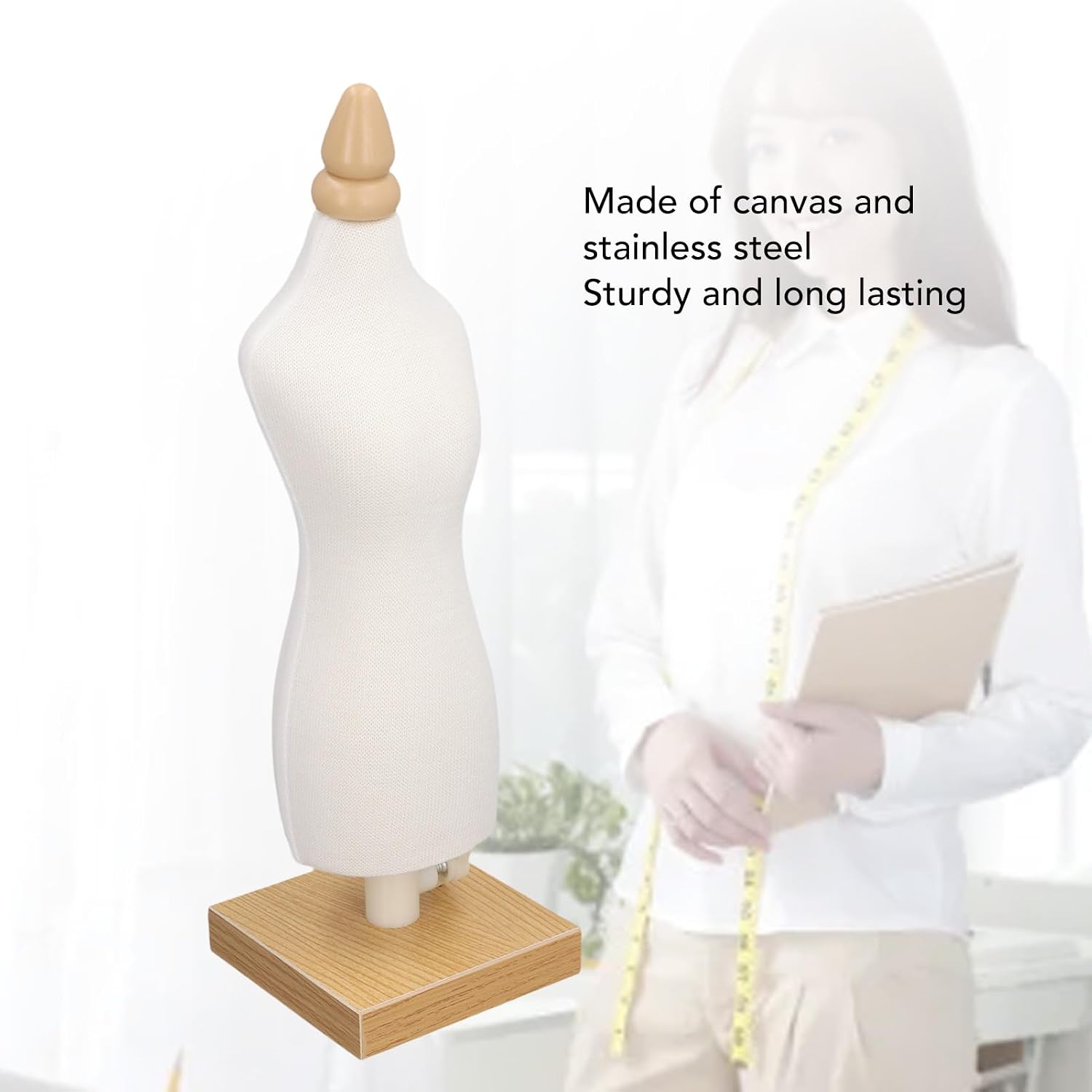 Adjustable Mini Female Dress Form Mannequin with Wooden Base, Suitable for Sewing and Pattern Making, Delicate Details, Portable for Storage (1)