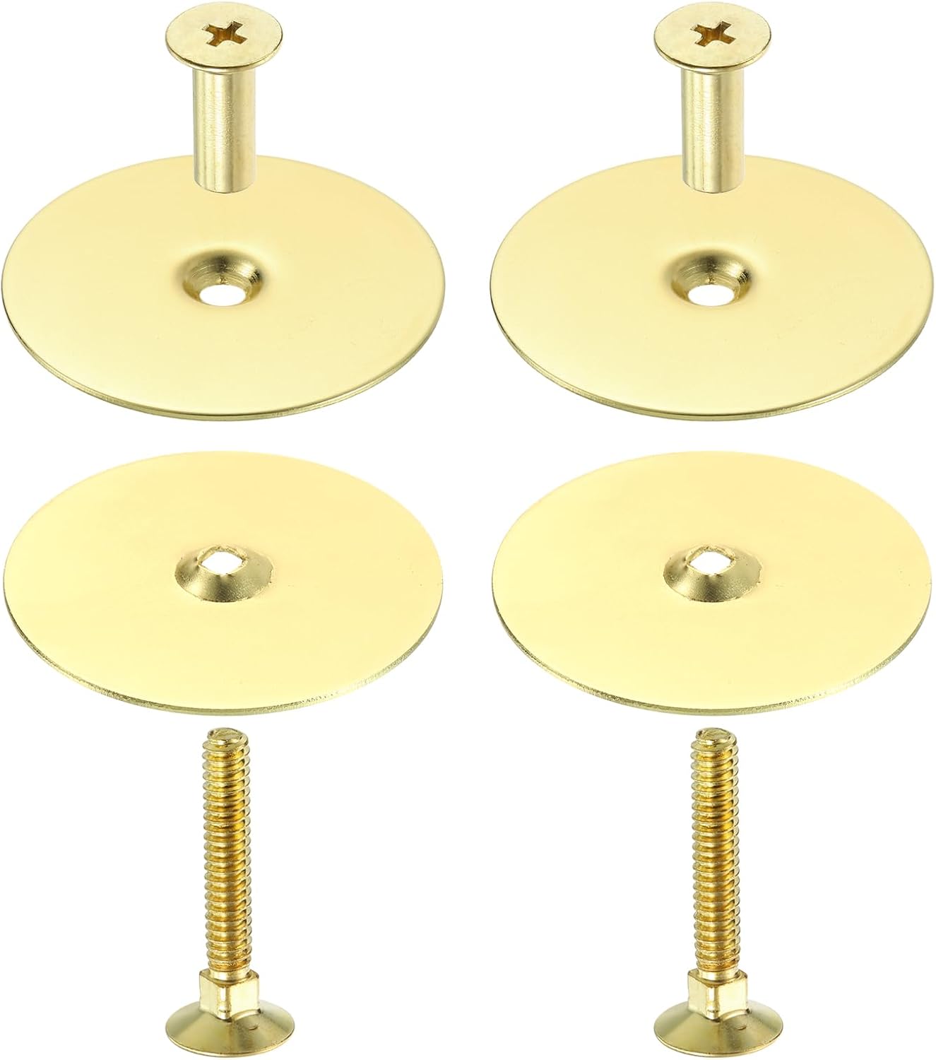 uxcell 2 Set Door Hole Cover Plate, 2-5/8" Diameter Round Deadbolt Cover Plate Metal Door Knob Handle Hole Filler Plate with Connecting Screws, Imitation Gold