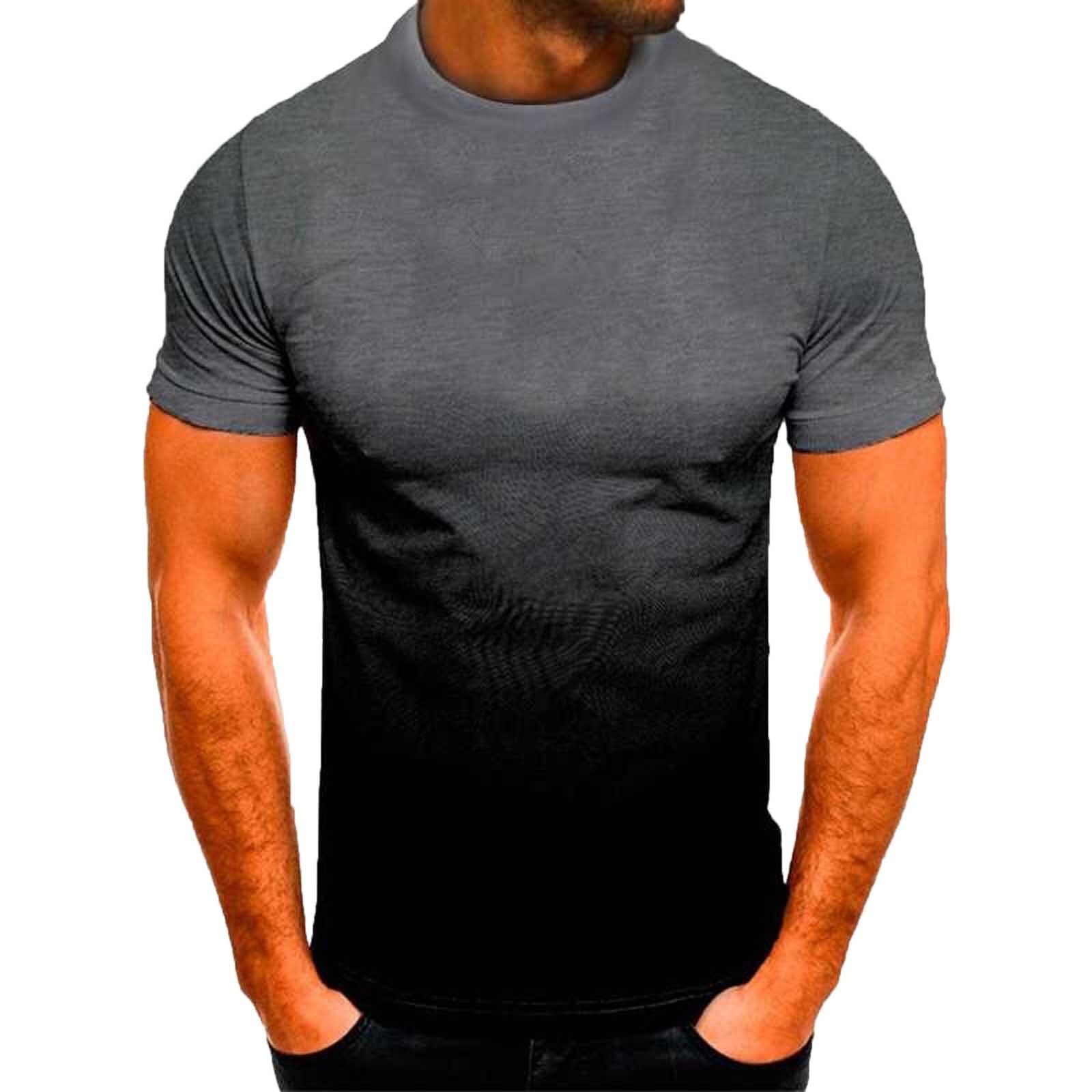 Muscularfit Mens Fashion Stylish Muscle Shirts Casual Cotton Blend Gradient Color Crew Neck Short Sleeve Sport Summer T