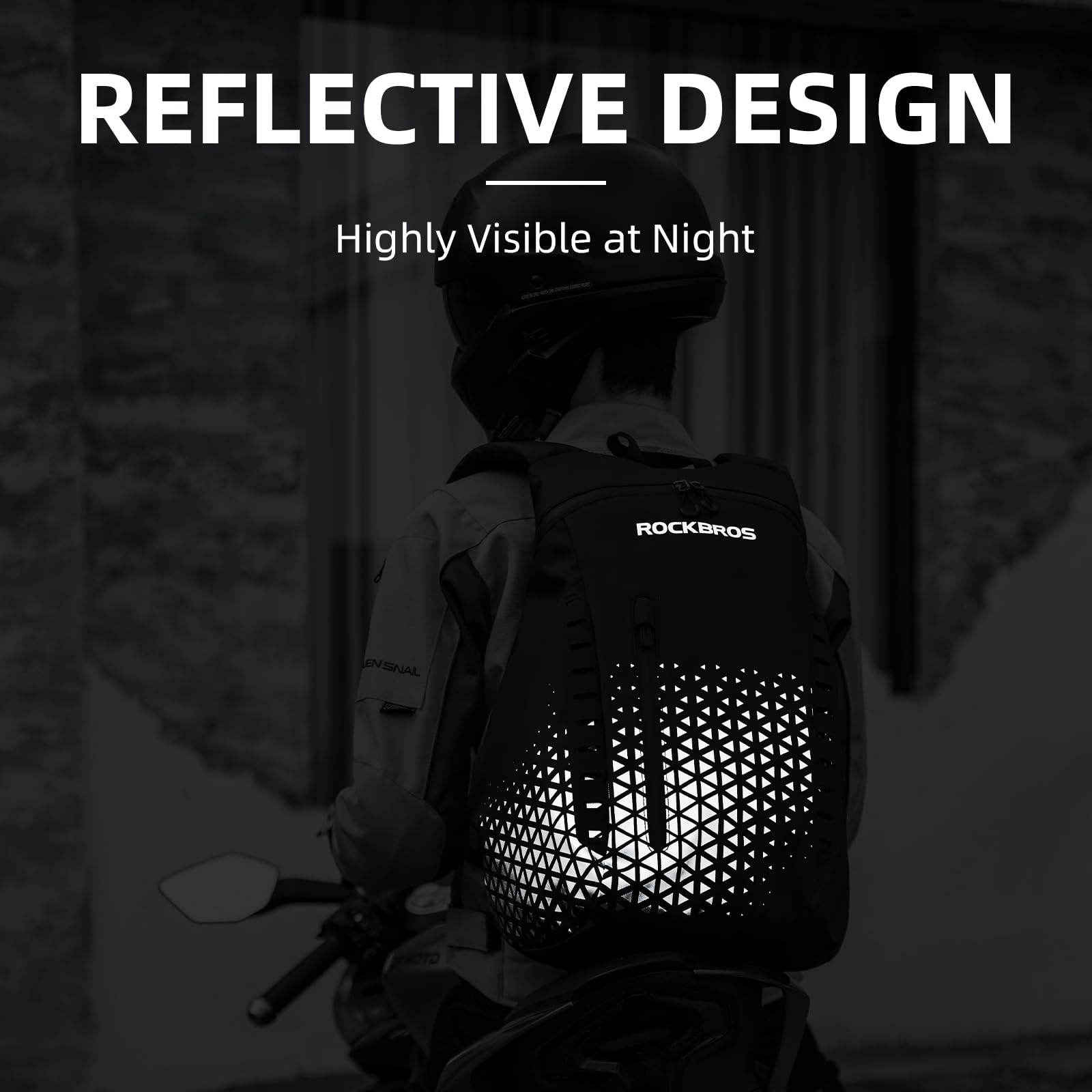 ROCKBROS Zaino per casco da moto, 14,5 l, grande capacità, con simbolo riflettente, borsa impermeabile per bagagli, nero, Utilità