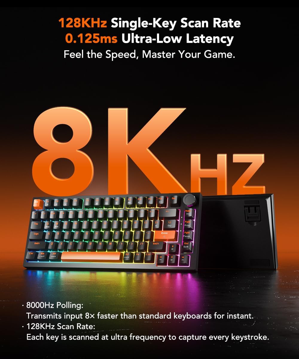 KYSONA HE82 Mechanical Gaming Keyboard Wired with Multi-Function Knob, Hall Effect Magnetic Switches, Adjustable Actuation, Hyper Trigger, 8KHz Polling Rate Custom Driver for PC/Mac/Laptop