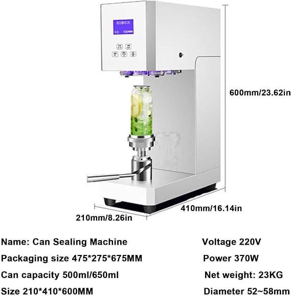 Automatic Can Sealing Machine Electric Cup Sealer Machine with Counter & LCD Display, 5.5cm Dia & 14-21cm Height Tin Can Seaming Closing Capping Machine,02