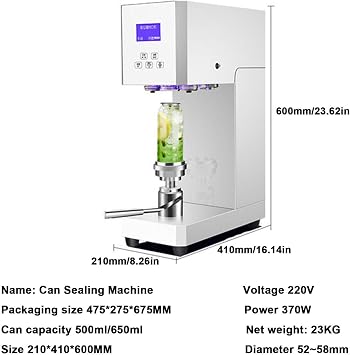 Automatic Can Sealing Machine Electric Cup Sealer Machine with Counter & LCD Display, 5.5cm Dia & 14-21cm Height Tin Can Seaming Closing Capping Machine,02