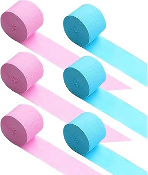6 Rolls Pink Blue Crepe Paper Streamers for Gender Reveal, Wedding, Birthday, Baby Shower 1.8 Inch x 82 Ft/Roll