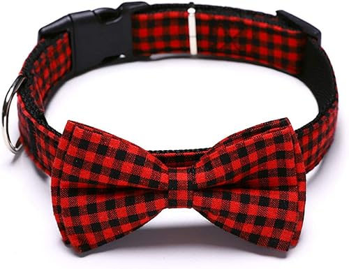 Love Dream Collar de perro con pajarita, suave y cómodo, collar de perro a cuadros de liberación rápida con corbatín desmontable para perros