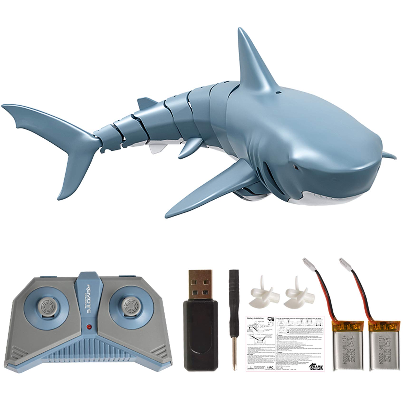 Outamateur Remote Control Shark 2.4G RC Shark Fish Boat Mini Radio Electronic Shark Fish Boat Toy Simulation Toy for Kids (Light Blue)