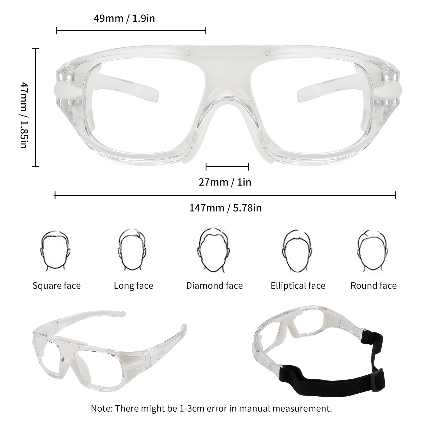 SooGree Sportowe okulary do squasha i raquetball, okulary do koszykówki, regulowany pasek, odporne na uderzenia