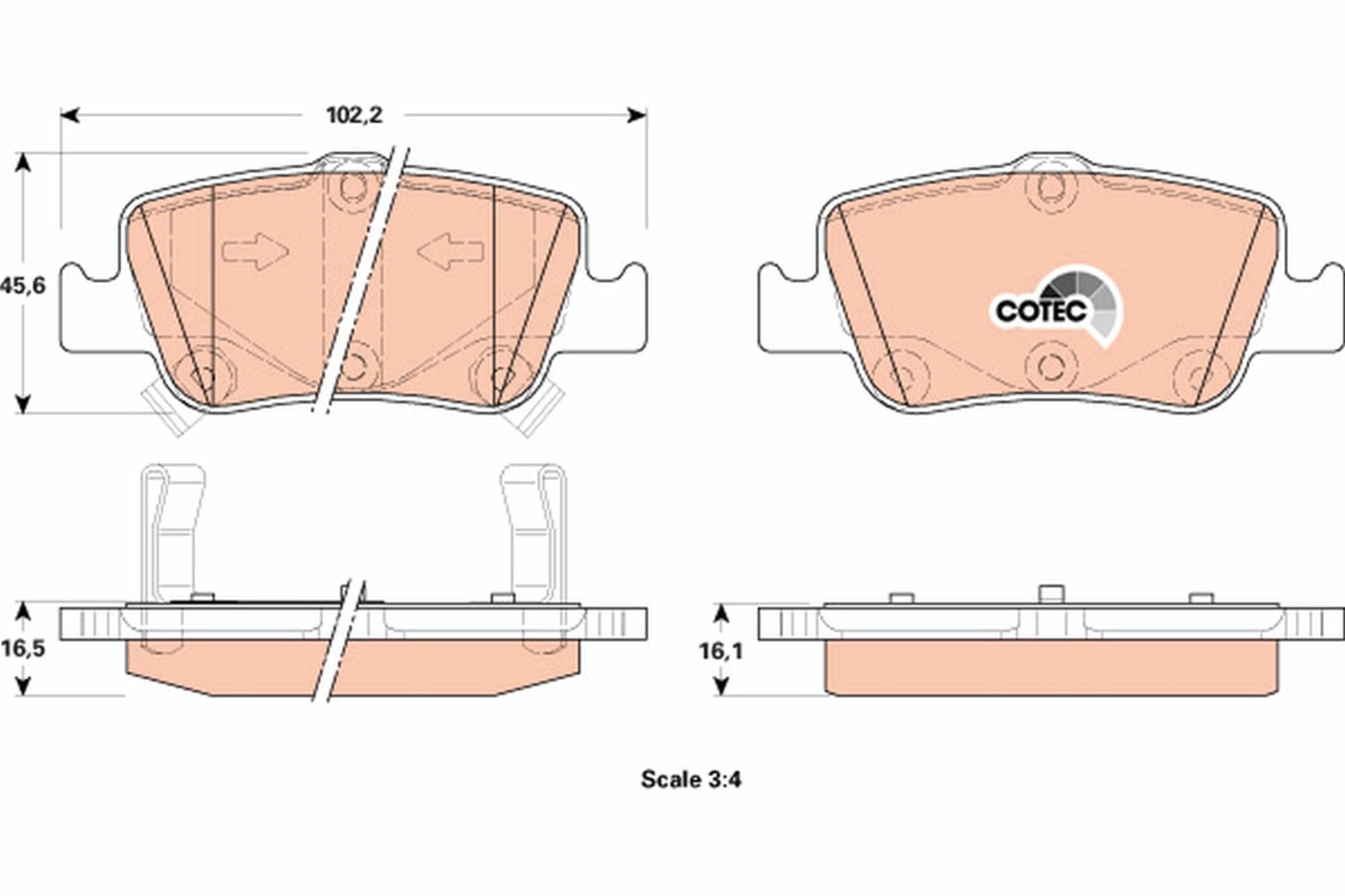Image secondaire de TRW GDB3480 Kit De Plaquettes De Frein Frein à Disque COTEC pour Toyota Corolla IM (_E18_) 2012-2019 Essieu Arrière et autres vé