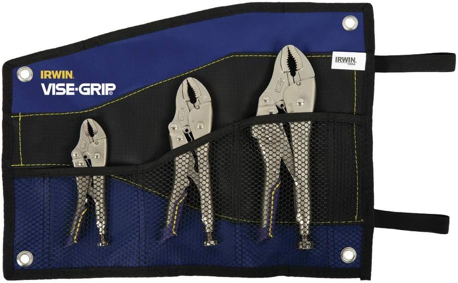 IRWIN VISE-GRIP Locking Pliers, Curved Jaw with Wire Cutters: 5-Inch, 7-Inch & 10-Inch, 3-Pack (IRHT82572)