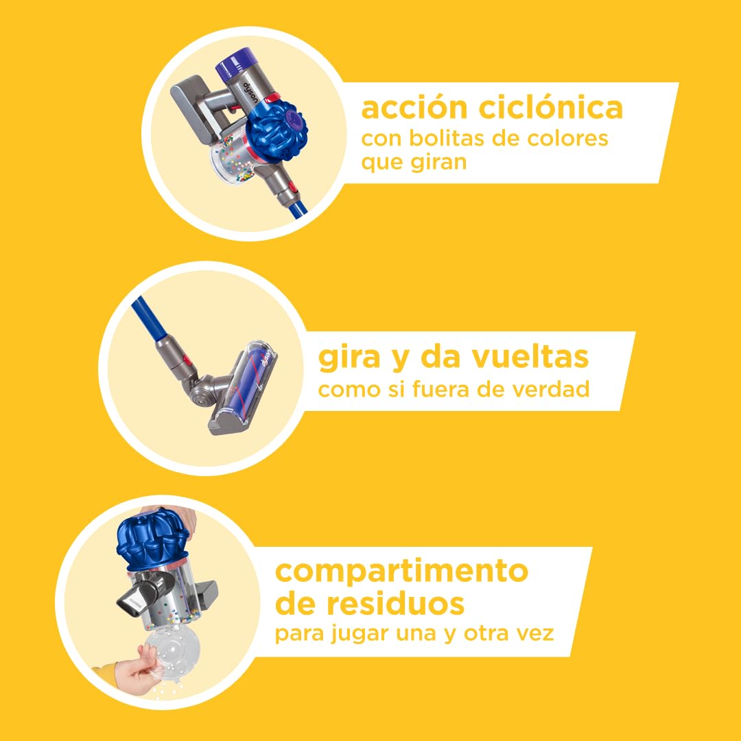 Aspiradora sin Cable Casdon Dyson | Aspiradora Dyson de Juguete interactiva y con Licencia Oficial para niños a Partir de 3 años | ¡Juego de simulación Realista!