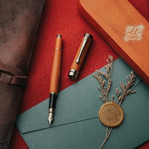 Image of Wordsworth & Black Fountain Pen Set, Luxury Bamboo Wood - Medium Nib, Gift Case; Includes 6 Ink Cartridges, Ink Refill Converter -Journaling, Calligraphy; Drawing, Smooth Writing [Cherry Wood]