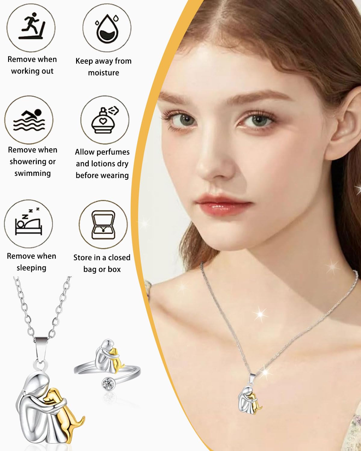 Collana con cane,anelli, Collana con abbraccio di cane e ragazza, ciondolo con animale in argento sterling 925, regalo perfetto per ragazze, figlie, madri, amiche