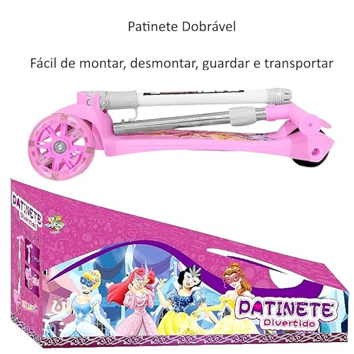 Patinete Princesas Ajuste Altura 3 Rodas Luz Freio Até 45kg