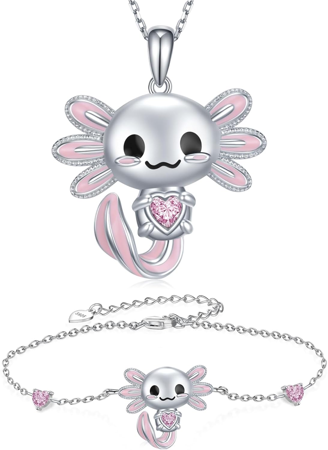 SLIACETE Axolotl Halskette 925 Sterling Silber Mit Granat - Niedlicher Tierschmuck Für Frauen