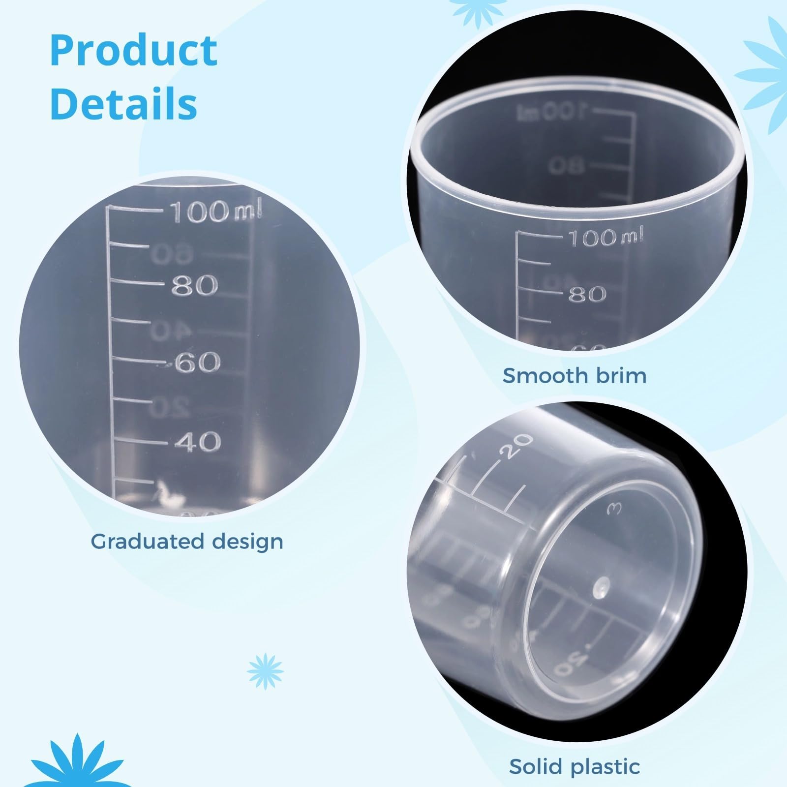100 vasos graduados de plástico para líquido, vasos medidores transparentes de 100 ml para resina epoxi, pintura, alimentos y laboratorio, con graduaciones elevadas