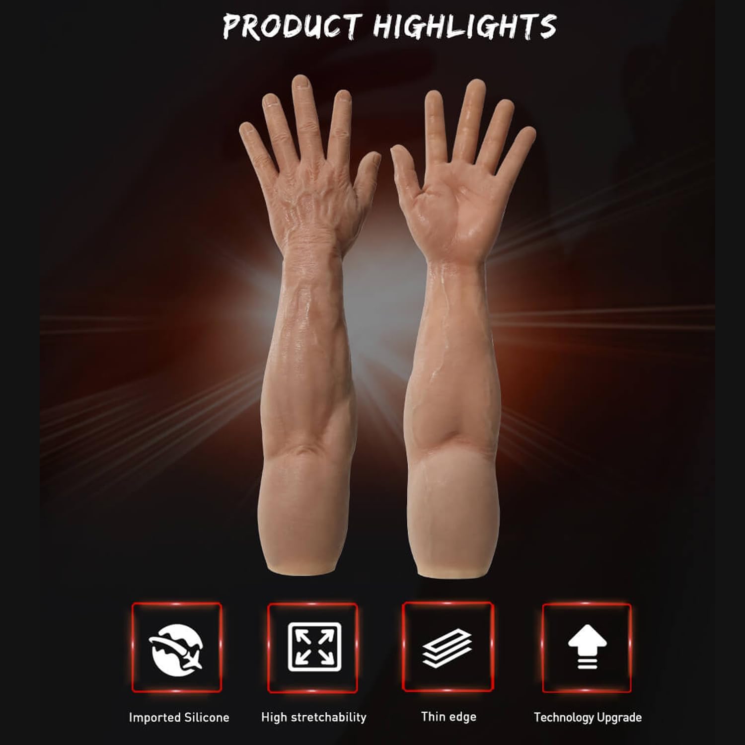 Realistic Silicone Muscle Male Gloves Prosthesis Hands Sleeve Artificial Arm Cover Scar for Cosplay