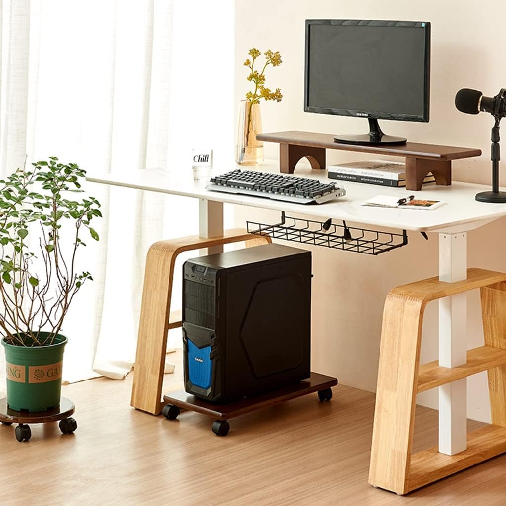 Mobile CPU Tower Stand Heavy Duty Floor Pc Stand with Brake Wheels Computer Tower Stand Under Computer Hosts, Speakers,flowerpots (Color : Brown, Size : 40 * 24 * 8cm) (Brown 40 * 24 * 8cm)