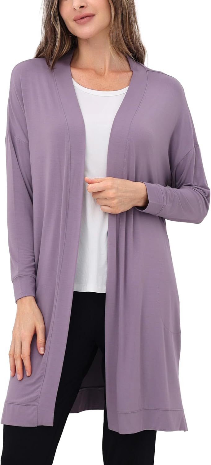GYS Open Front Cardigan for Women, Bamboo Viscose Lightweight Womens Cardigan with Pocketes, Long Sleeve Casual Relaxed Coat