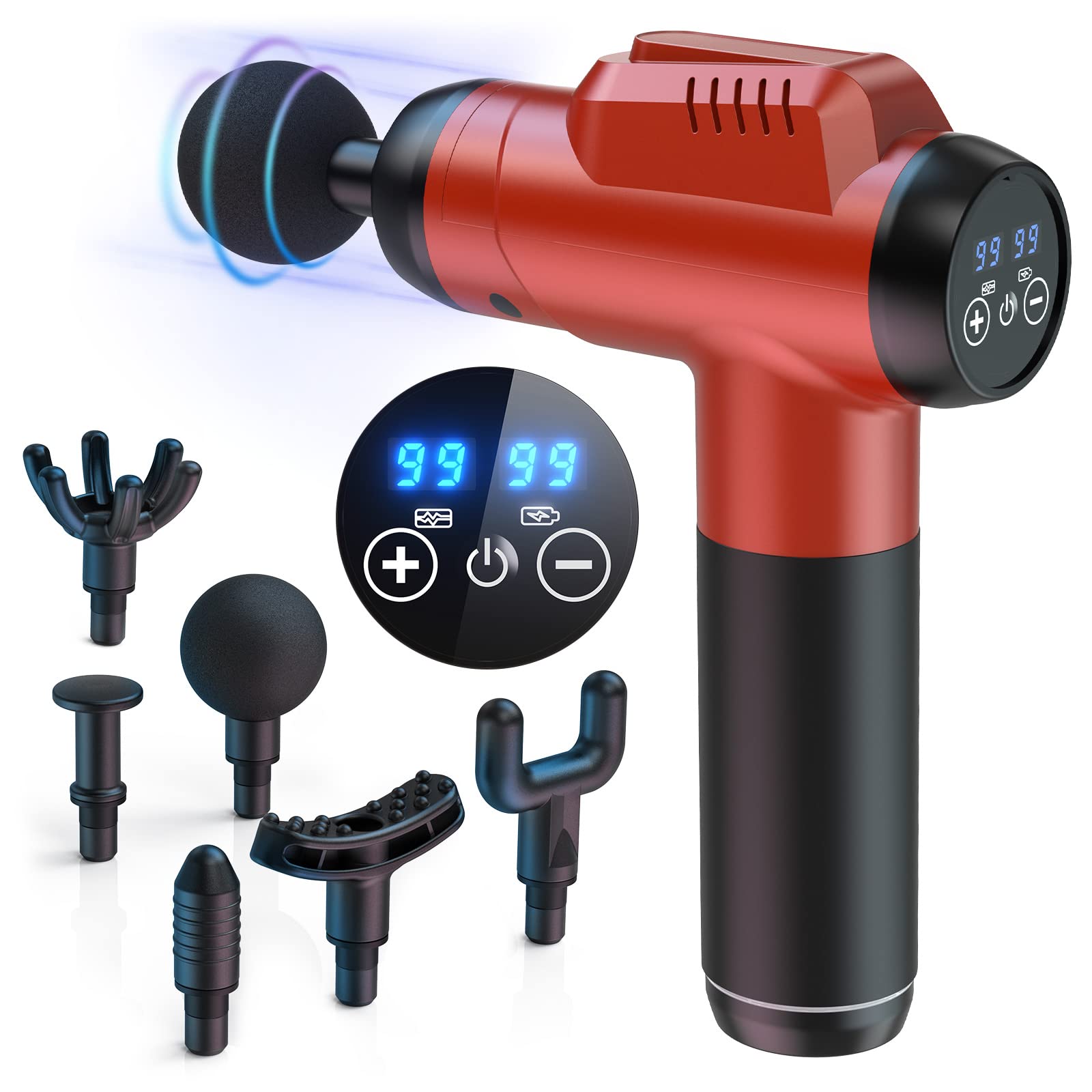 Massage Gun Deep Tissue, Muscle Massage Gun, 99 Speeds Powerful Percussion & 6 Massage Heads, Electric Handheld Massagers for Pain Relief Body Relax, Gifts for Women & Men