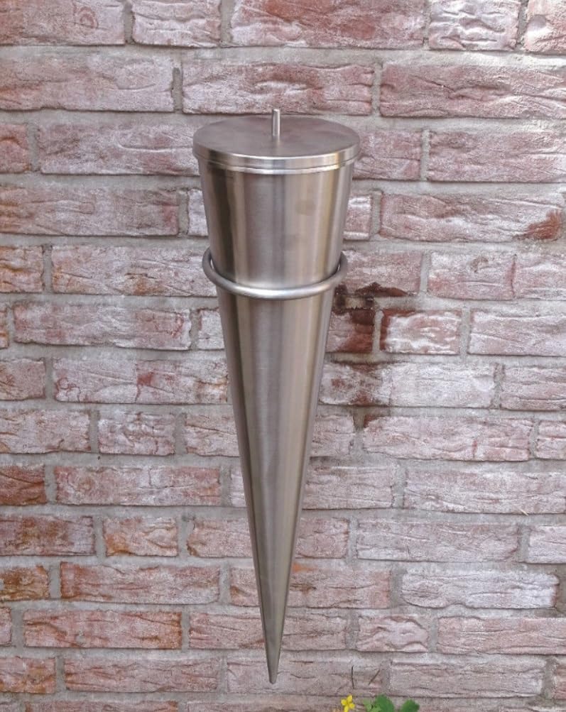 4er Set Edelstahl Fackel Wandfackel Bodenfackel Gartenfackel Feuerfackel Cylinder komplett aus Edelstahl im Srm-Design/Höhe: 65cm Durchmesser Oben: 28,5 cm/inklusive Zubehör