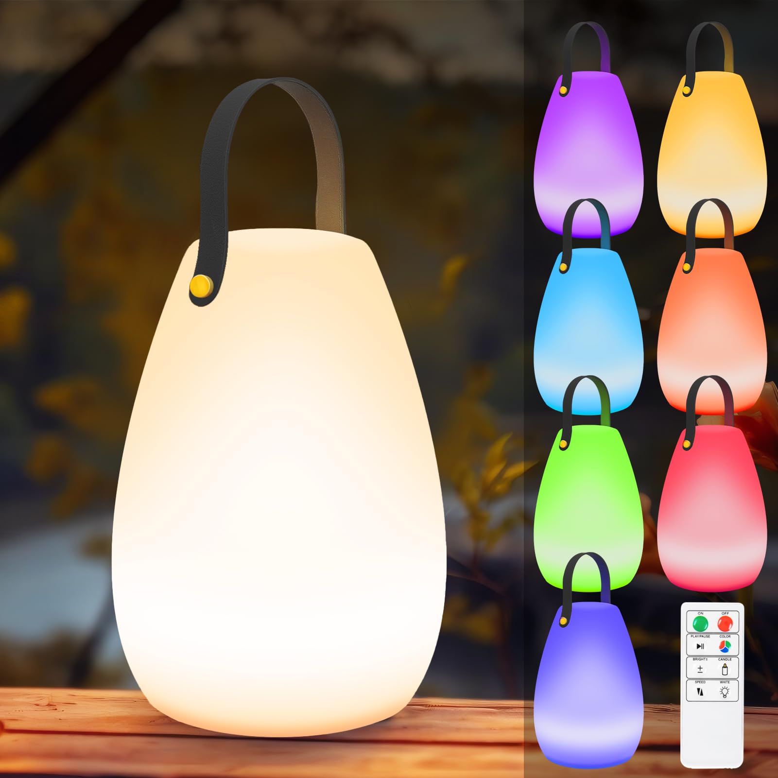 light to hope LED Akku Outdoor Lampe Dimmbare Tischlampe Kabellos RGB & Warmweiß IP44 USB-C Tragbar Camping Lampe, Bis Zu 8-10h Akkulaufzeit für Außen, Garten, Terrasse, Esstisch, Bar 18 x 26 CM