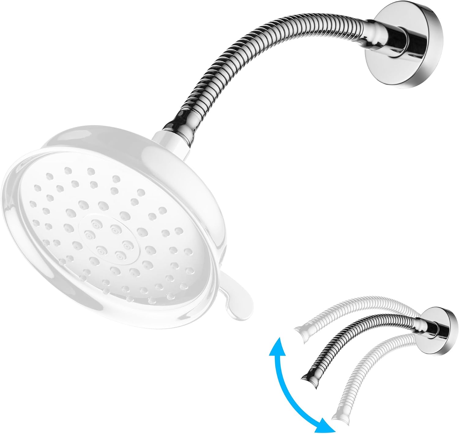 Adjustable Shower Arm, Chrome | 11.8 Inches Shower Head Extension Arm with Flange Flexible Memory Shower Head Pipe