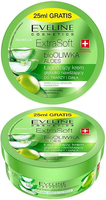 Creme facial e corporal EVELINE COSMETICS Extra Soft Bio Olive Aloe Vera com extrato de folha de oliveira e aloe vera