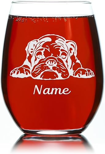 Miniatura 4 de English Bulldog with Name 17 oz. Custom Stemless Wine Glass - Personalized Dog Gift for Women and Men