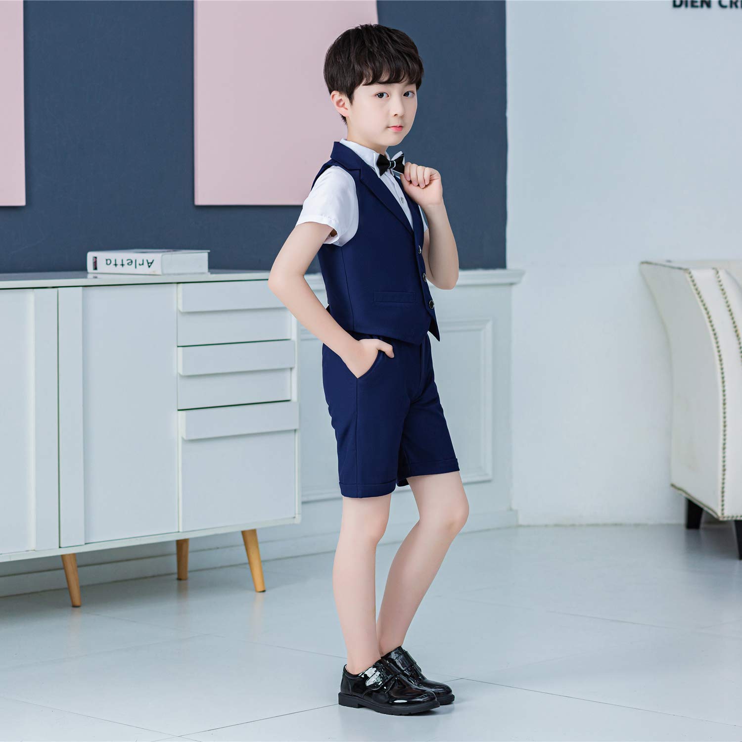 LOLANTA 4 Pezzi Bambini Ragazzi Abbigliamento Set Camicia + Papillon + Gilet + Pantaloni, Ragazzo Gentleman Nozze Smoking Cerimonia