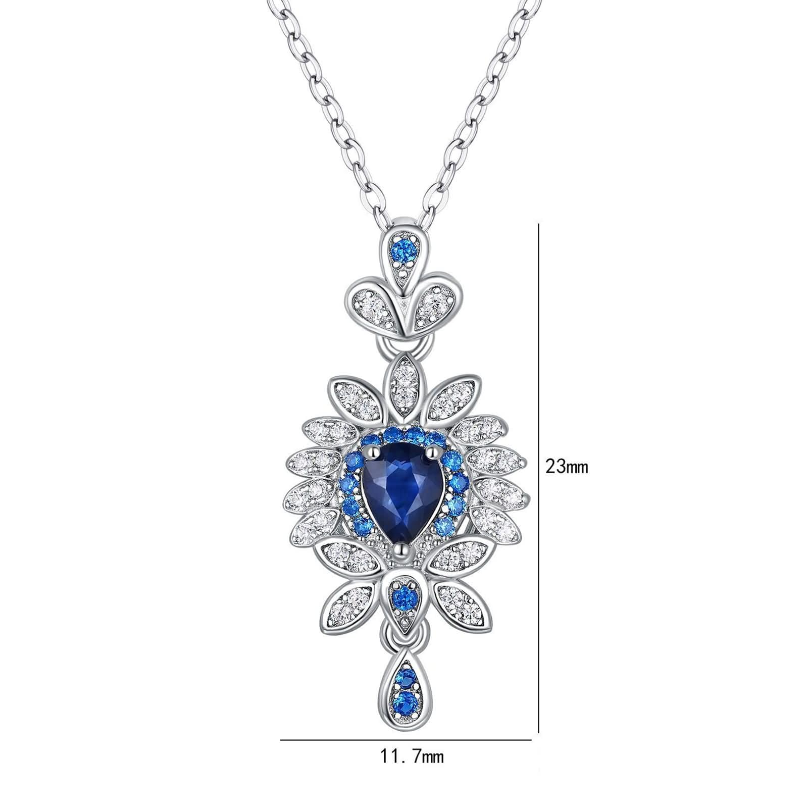 Catenina Collana in Argento Sterling 925,Collane Catena Fiore e Pera con Zaffiro Sintetico Collana Blu Argento con Ciondolo Donna
