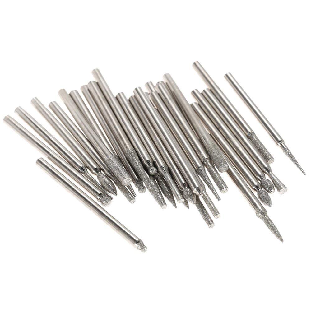 Treki 30pcs Fresas Diamante Mini Brocas de Diamante con 3mm Vástago Fresas Diamantadas Rotatorio de Fresas Taladro de Diamante Herramienta de Broca para Vidrio Piedra Joyería Metal Rotary Tool