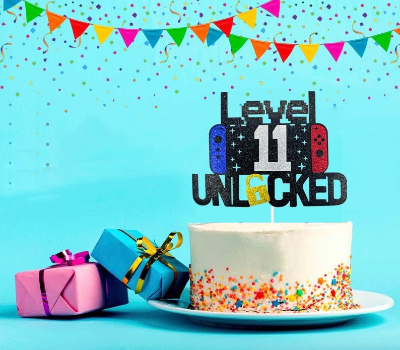 Miniatura 3 de Decoración de pastel de videojuegos de feliz cumpleaños número 11 desbloqueado para niños y niñas de 11 años de edad, decoración de fiesta de