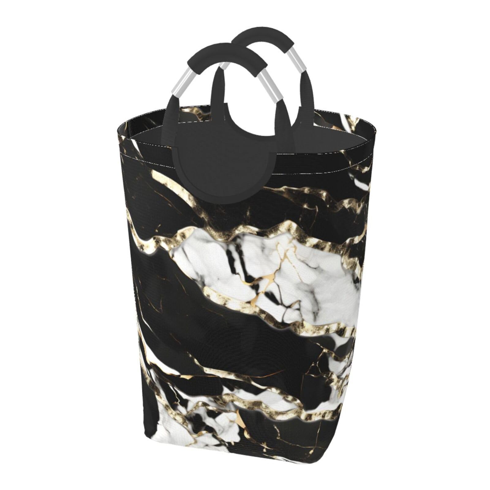 Sac à linge pliable design marbre avec poignée aluminium pour linge de dortoir